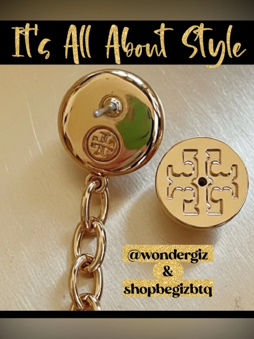 Authentic Tory Burch Faceted Mother of Pearl Linear Ball Drop Earrings
